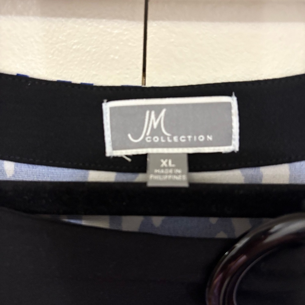 JM Collection Black and Blue Graphic 3/4 Sleeve Blouse - Picture 3 of 4